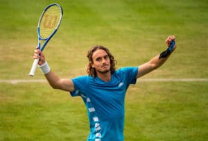 Stefanos Tsitsipas celebrates at Queen's ahead of Wimbledon challenge